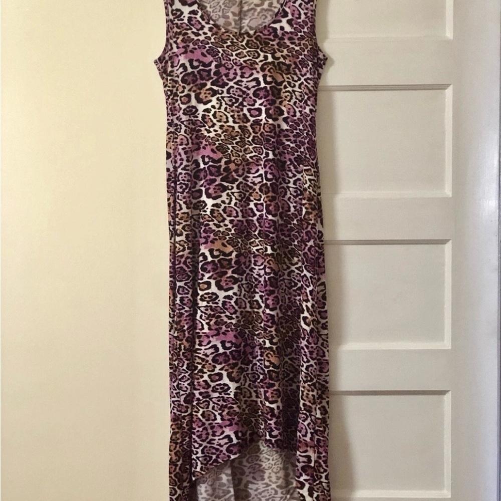 NY Collection Purple Leopard High Low Dress
